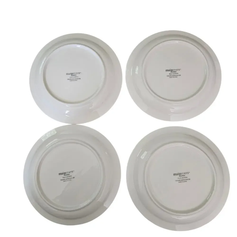 Mainstays Home Black & White Side Plates Set of 4 Round Stoneware Dinnerware